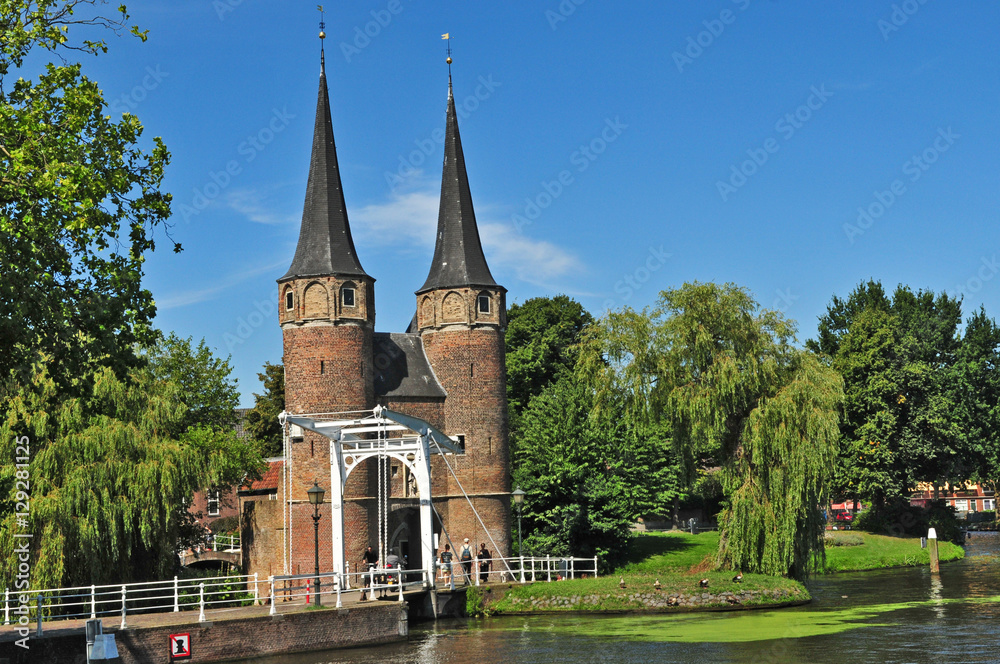 Delft, Olanda - Paesi Bassi, Delftse Vliet e Oostpoort Delft, Olanda - Paesi Bassi, Delftse Vliet e Oostpoort