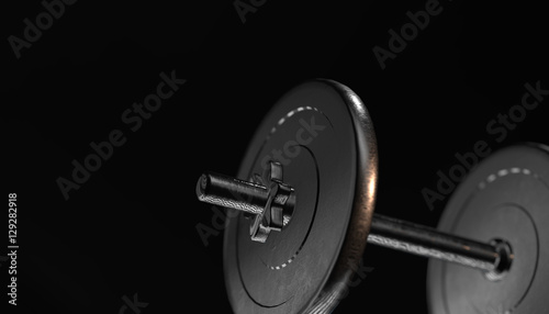 Dumbbells over varial material and background. 3d render photo