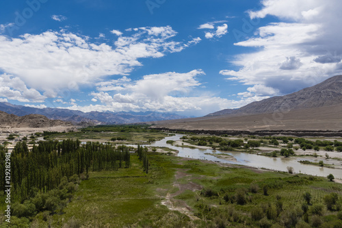 Indus river flowing through plains in Ladakh, India, Asia