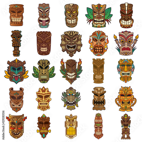 Colorful Tiki Head Design Set