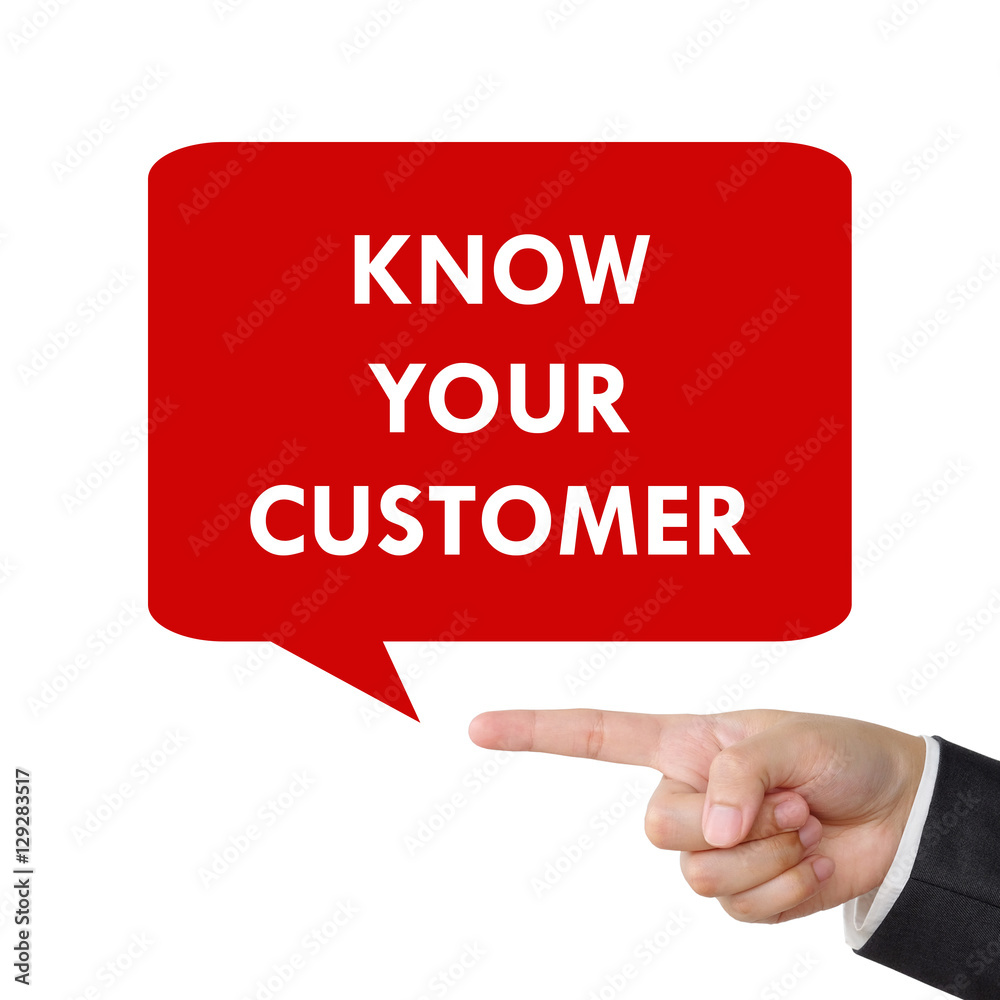 Hand pointing bubble speech with know your custumer words Hand pointing bubble speech with know your custumer words