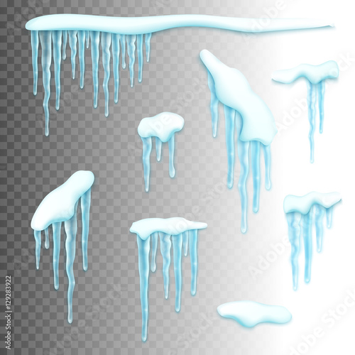 Set of snow borders with icicles