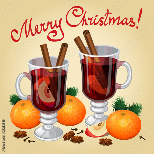 Christmas mulled wine with spices and mandarines