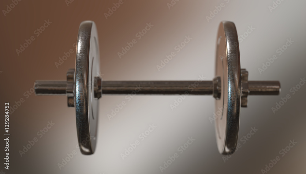 Dumbbells over varial material and background. 3d render