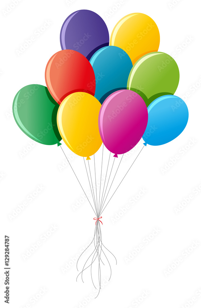 Colorful balloons tied up together Colorful balloons tied up together