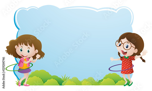 Border template with girls playing hulahoop