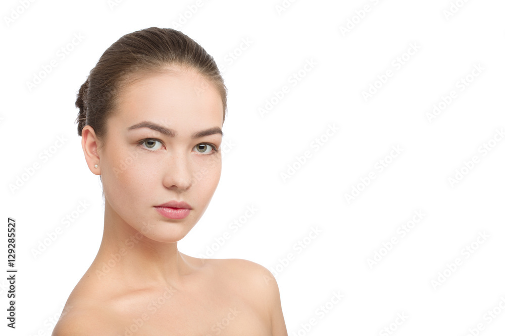 female beautiful portrait with clean skin isolated on white background with copyspace female beautiful portrait with clean skin isolated on white background with copyspace