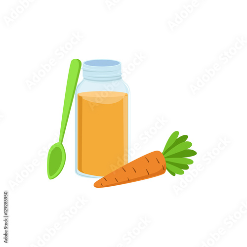 CarFresh Carrot Juice In Jar Supplemental Baby Food Products Allowed For First Complementary Feeding Of Small Child Cartoon Illustration photo