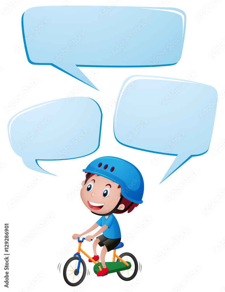Speech bubble template with boy riding bike Speech bubble template with boy riding bike