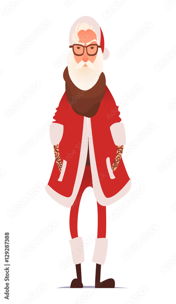 Vector hipster Santa Claus fashion character with cool beard and glasses. Happy New Year Vector hipster Santa Claus fashion character with cool beard and glasses. Happy New Year