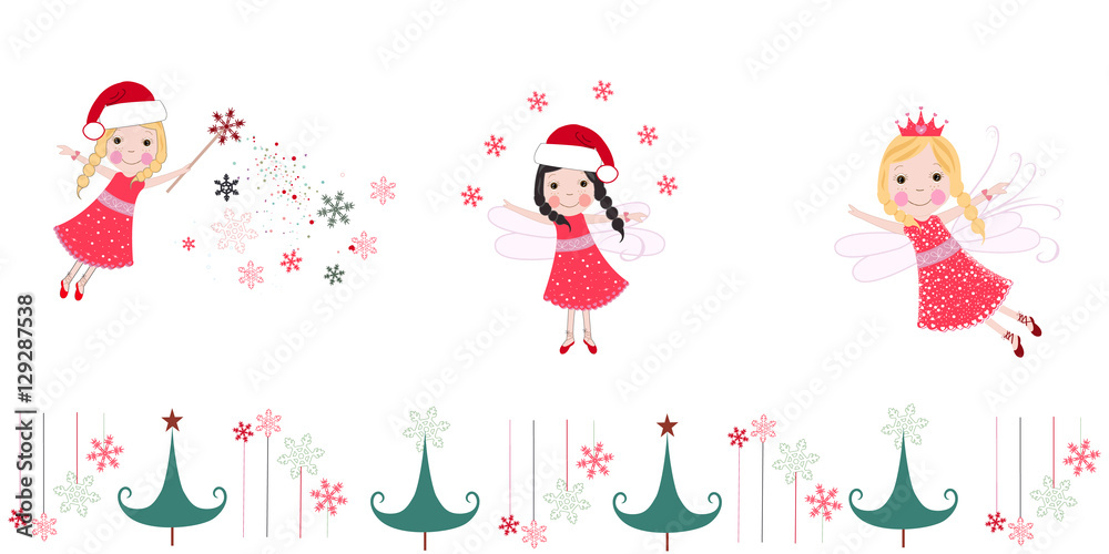 Naklejka premium Cute christmas angels. Merry christmas greeting card vector