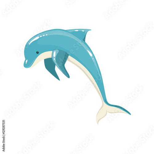 Blue Bottlenose Dolphin Jumping For Entertainment Show, Realistic Aquatic Mammal Vector Drawing