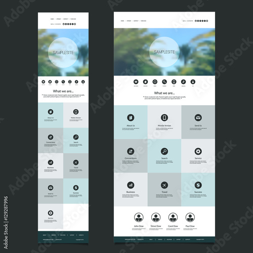 Responsive One Page Website Template with Blurred Background - Palm Trees Header Design - Desktop and Mobile Version