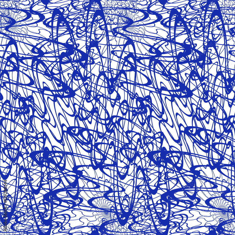 Seamless pattern with blue wave abstract ornament isolated on white ...
