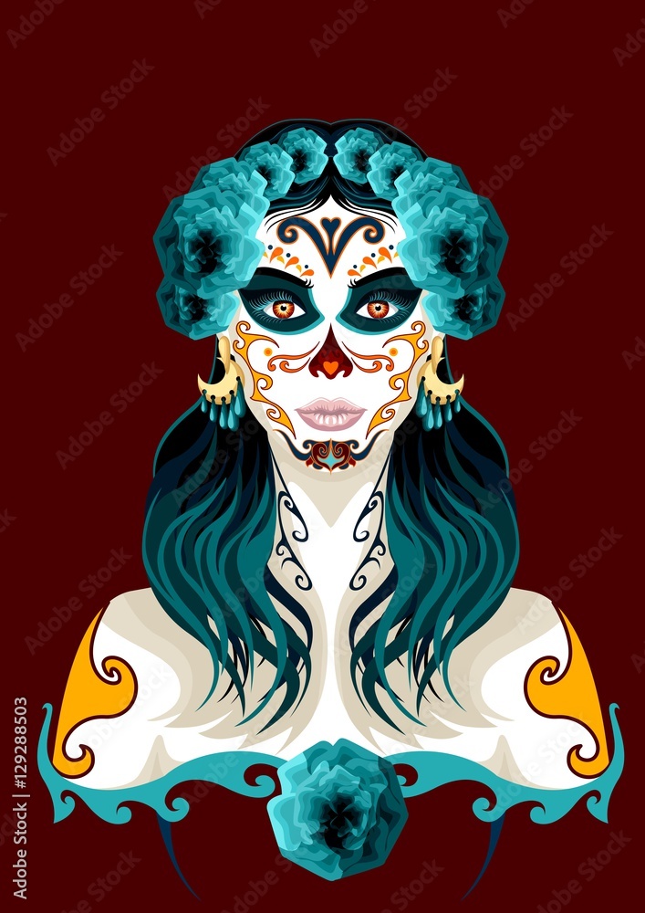 Day of the dead woman portrait illustration. Mexican festival