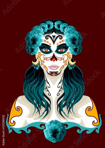 Day of the dead woman portrait illustration. Mexican festival