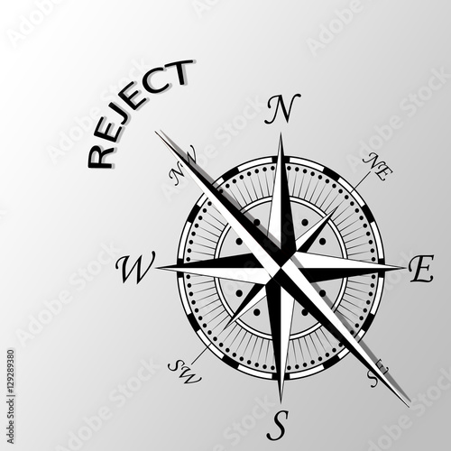 Illustration of word reject written aside compass