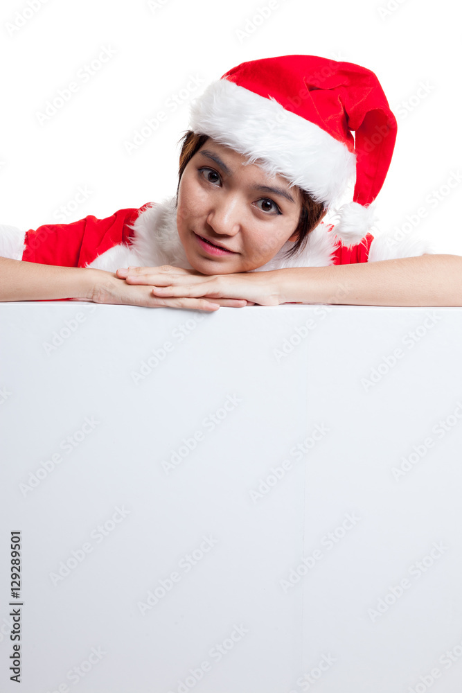 Asian Christmas Santa Claus girl with blank sign. Asian Christmas Santa Claus girl with blank sign.