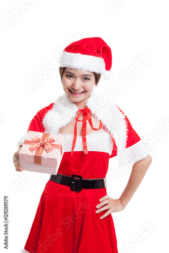Asian Christmas Santa Claus girl and gift box.