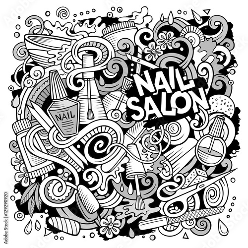 Cartoon doodles Nail salon illustration