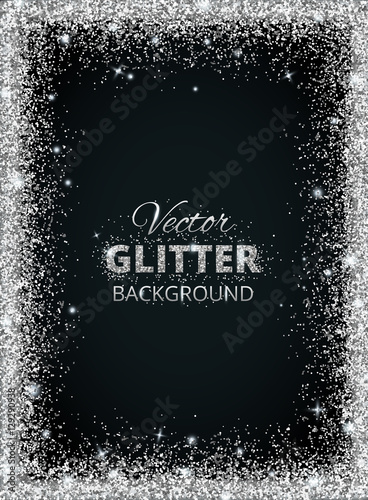 Shiny background with silver glitter frame and space for text