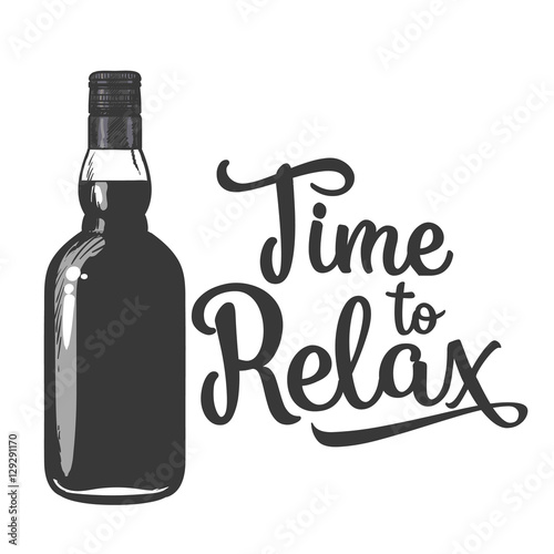 Red wine bottle, sketch style vector invitation, banner, poster template. black and white hand drawing of an unlabeled, unopened wine bottle, time to relax concept for posters, postcards