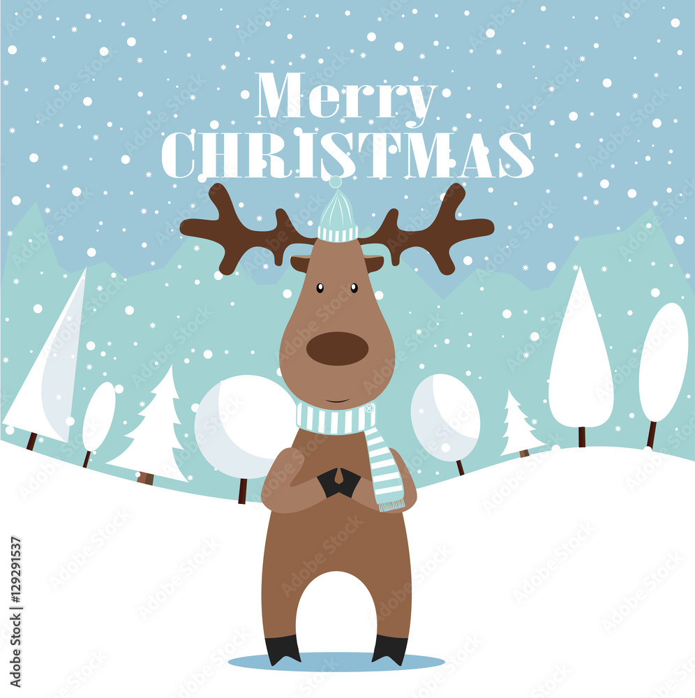 Naklejka premium Deer. Merry Christmas postcard.