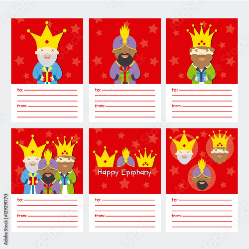 Collection of 6 Christmas card templates. Happy Epiphany