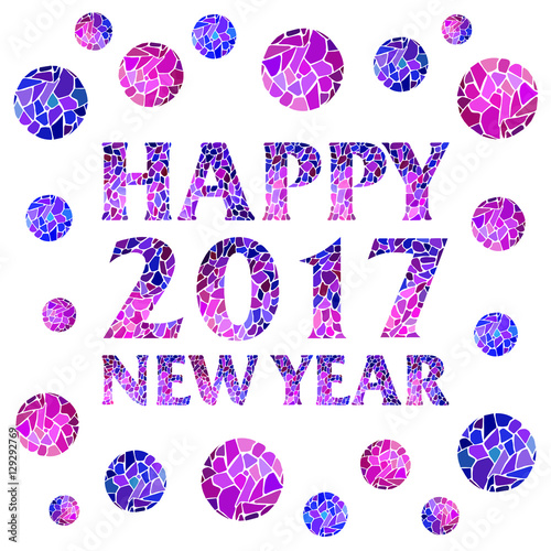 Happy new year 2017 mosaic text design with mosaic balls - Vector greeting illustration