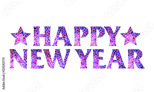 Happy new year mosaic text design with stars - Vector greeting illustration