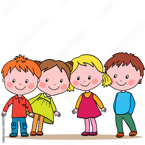Group of four kids looking in one direction