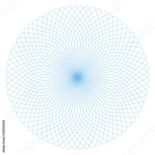 Elegant blue guilloche decorative rosette element on white (transparent) background. For invitations, banknotes, diplomas, certificates, tickets, other papers security design. Vector illustration