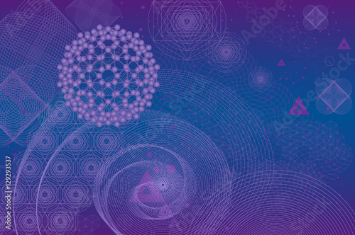 Sacred geometry symbols and elements background. Cosmic, universe, big bang, alchemy, religion, philosophy, astrology, science, physics, chemistry and spirituality themes. Matter, space, time.