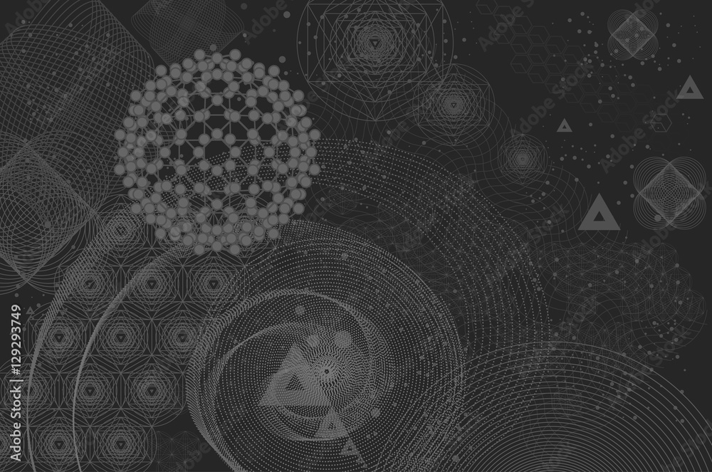 Sacred geometry symbols and elements background. Cosmic ...