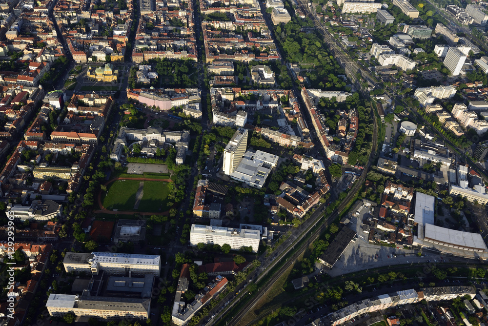 Naklejka premium Aerial view of Savska street, Zagreb, Croatia