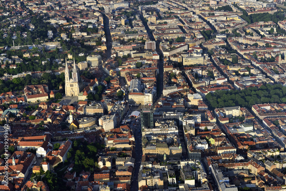 Zagreb city center from air