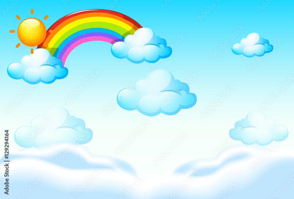 Background template with rainbow and clouds