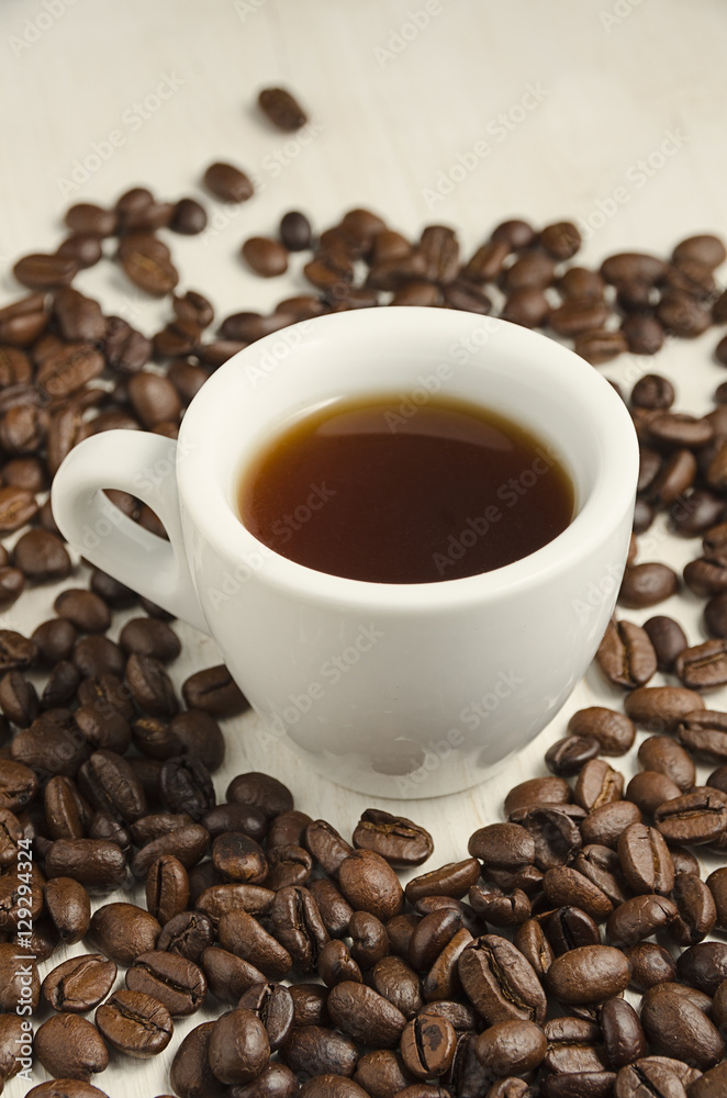 Fototapeta premium Coffee. Coffee cup and coffee beans.