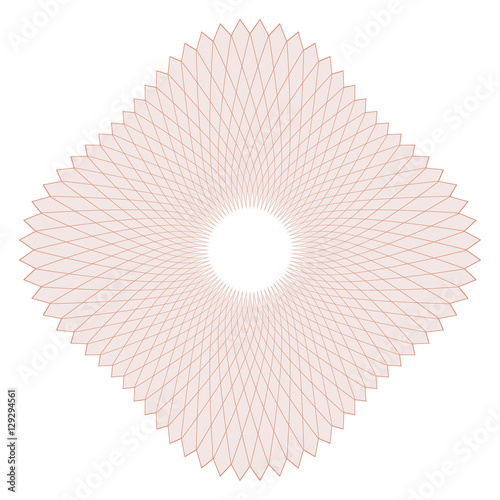 Elegant guilloche decorative rosette element on white (transparent) background. For invitations, banknotes, diplomas, certificates, tickets and other papers security design. Vector illustration eps