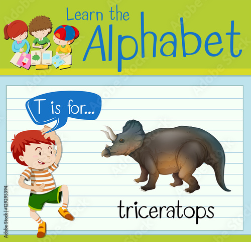 Flashcard letter T is for triceratops