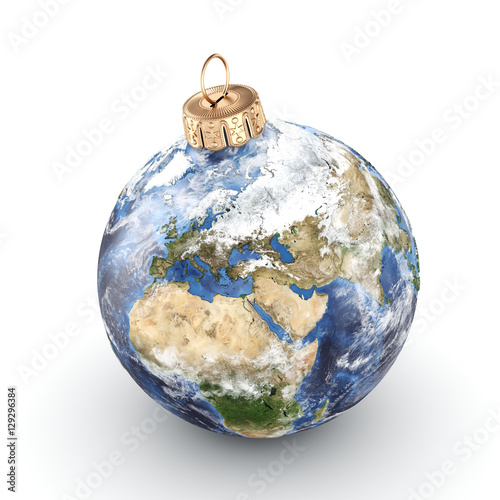 Fototapeta Naklejka Na Ścianę i Meble -  3D rendering Christmas ball Planet Earth