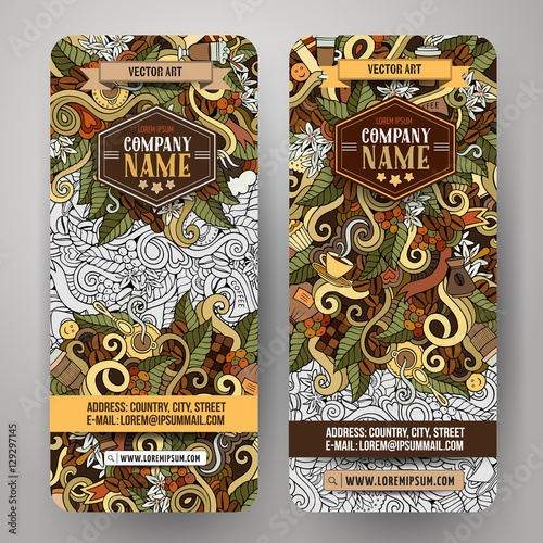 Vector banner templates doodles coffee theme