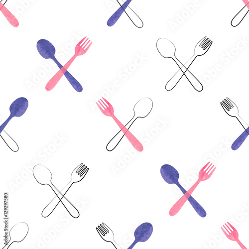 Watercolor cutlery seamless...