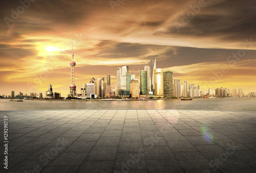 Photography Panoramic view of shanghai China skyline with huangpu river at d