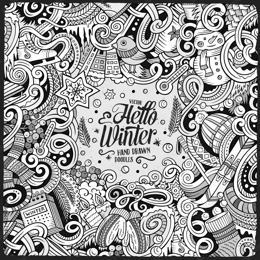 Cartoon cute doodles Winter season frame design