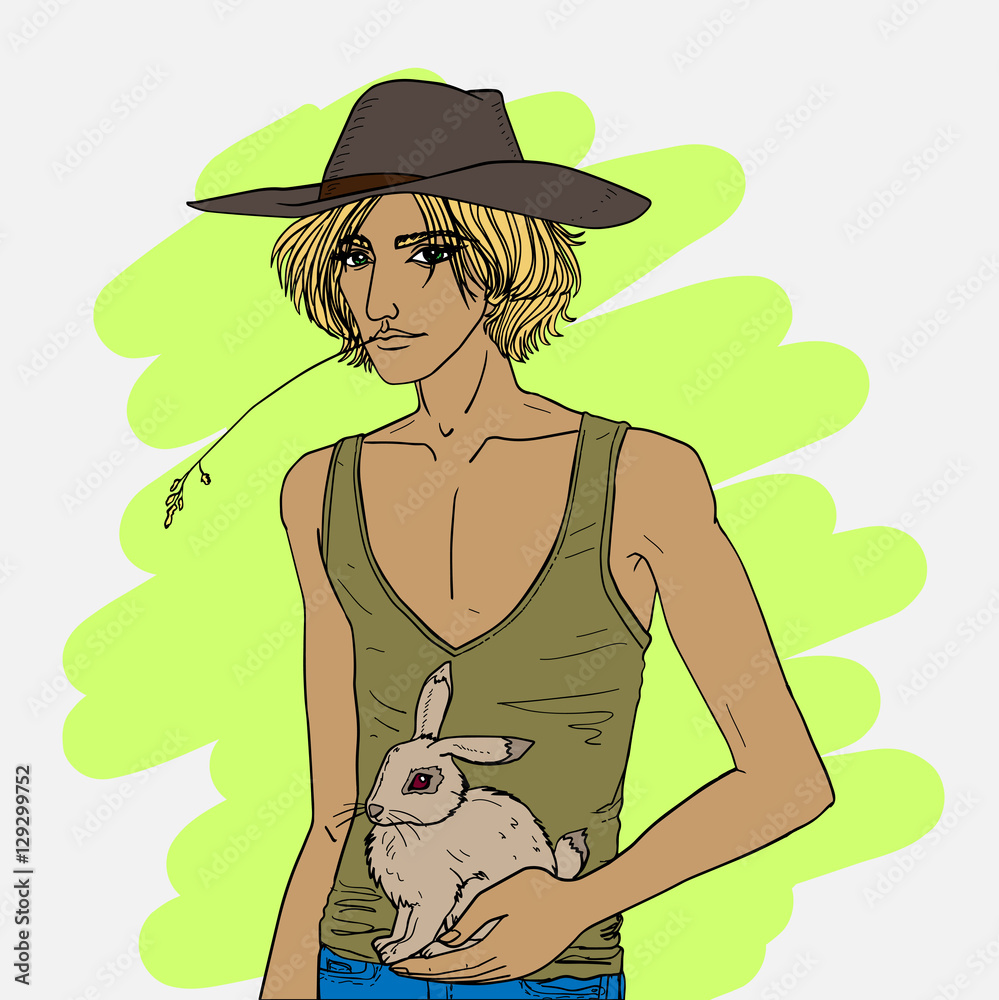 Cartoon style drawn vector isolated illustration of blond sexy country ...