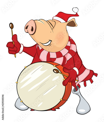 Illustration of a Cute Pig Musician. Cartoon Character