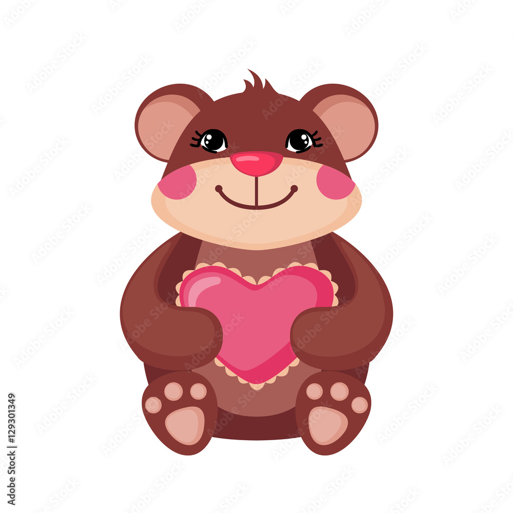 Fototapeta premium Cute Teddy bear hugging a pink heart.