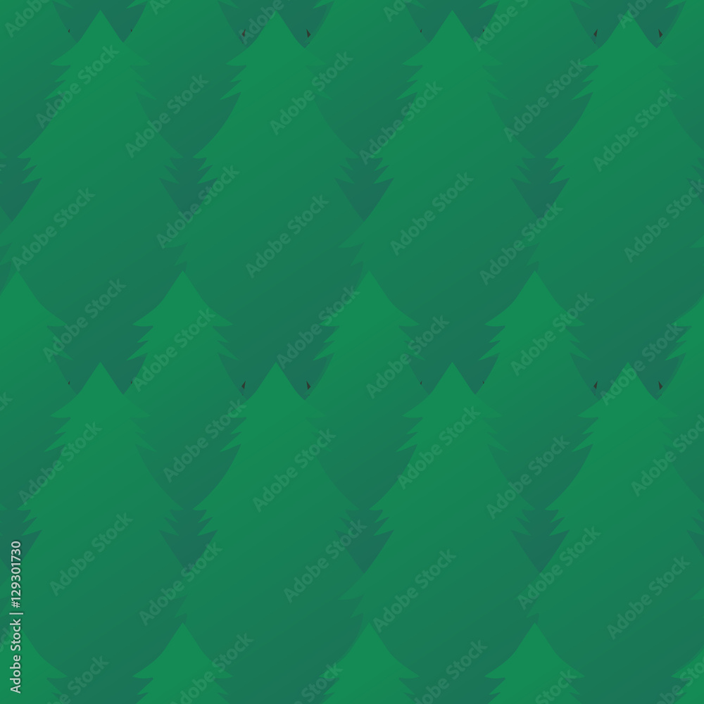 Seamless texture with green fir trees in a row. Vector pattern for wrapping paper, wallpaper, fabric and your design