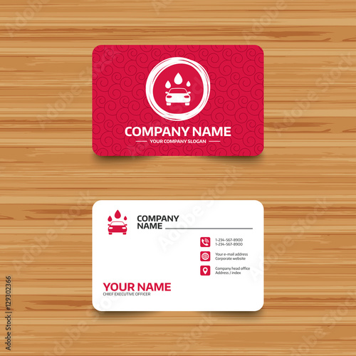 Business card template with texture. Car wash icon. Automated teller carwash symbol. Water drops signs. Phone, web and location icons. Visiting card  Vector
